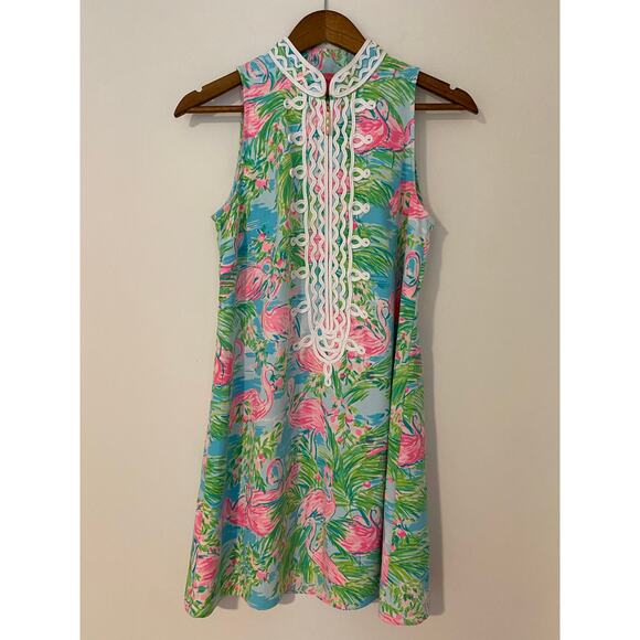 Lilly Pulitzer Jane Shift Floridita Embroidered Half Zip Flamingo Dress A-Line 2 - Picture 1 of 12
